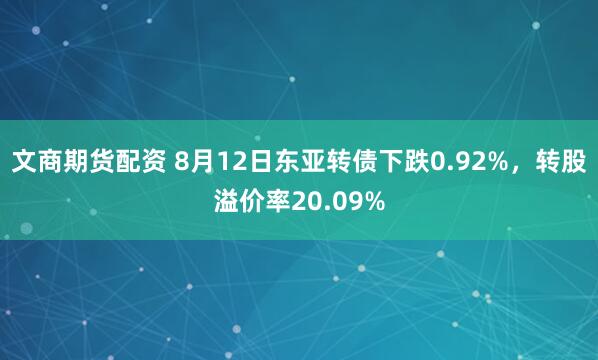 文商期货配资 8月12日东亚转债下跌0.92%，转股溢价率20.09%